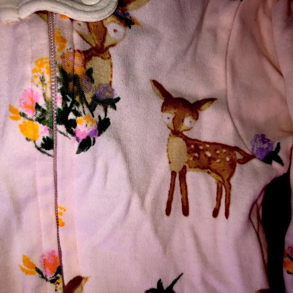Organic cotton Burt’s Bees zip pjs footie one piece girls 3-6m deer fawn Bambi